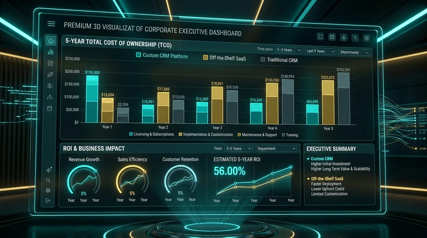 Custom Enterprise CRM vs Off-the-Shelf SaaS: 5-Year Total Cost of Ownership & ROI Comparison